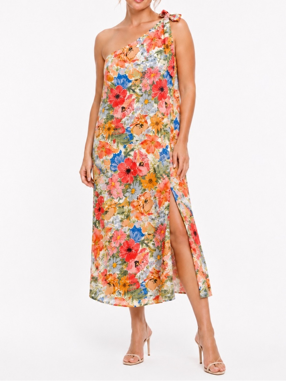 Hailey & Co One Shoulder Floral Maxi Dress Tie Shoulder Size L
